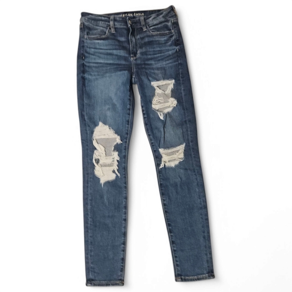 American Eagle Upcycled Ne(x)t Level Strecth Ripped Hi-Rise Jegging Destroyed 6 - Picture 3 of 14